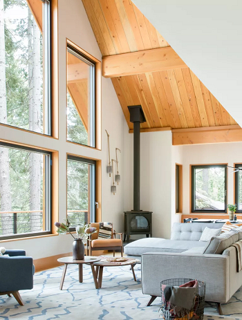 A log fire with flue Supreme Design Tips For Rooms With High Ceilings To Keep It Cozy