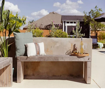 Simple way with a bench and tray How To Fit An Outdoor Bar into A Small Backyard For A Perfect Sundowner Spot