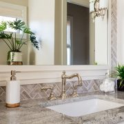 Vanity with mirror in luxury home