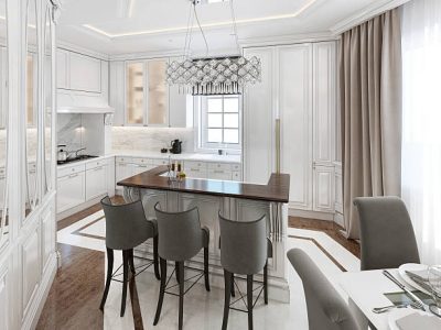 Kitchen-dining room art deco style. 3d render