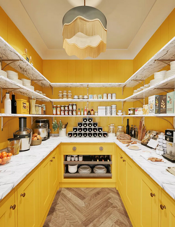 Yellow to inject some fun Space Enhancing Colors To Make A Kitchen Feel Five Times Bigger