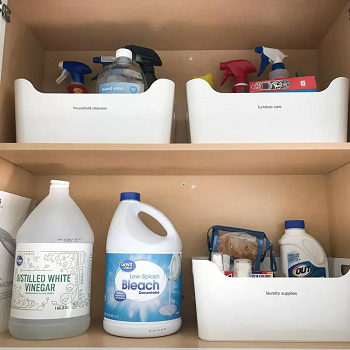 Plastic bins to avoid detergent stains Creative Detergent Storage Ideas To Make A Laundry Room Look Good