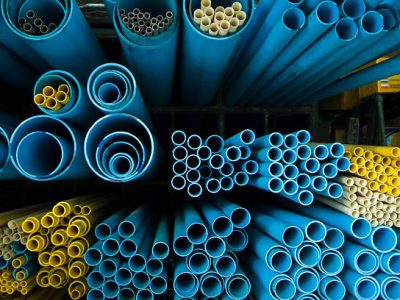 Blue and yellow pvc tubes