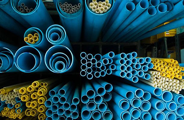 Blue and yellow pvc tubes