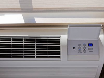Heating - air conditioning thermostat with window.