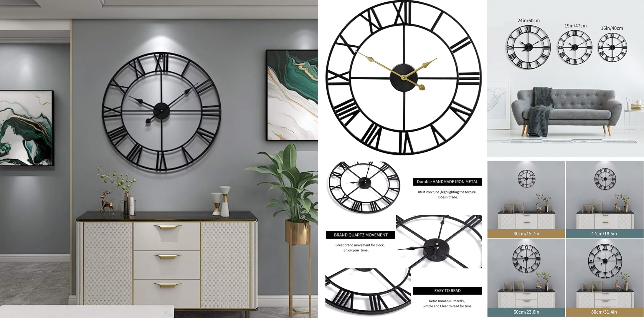 Large modern metal wall clocks