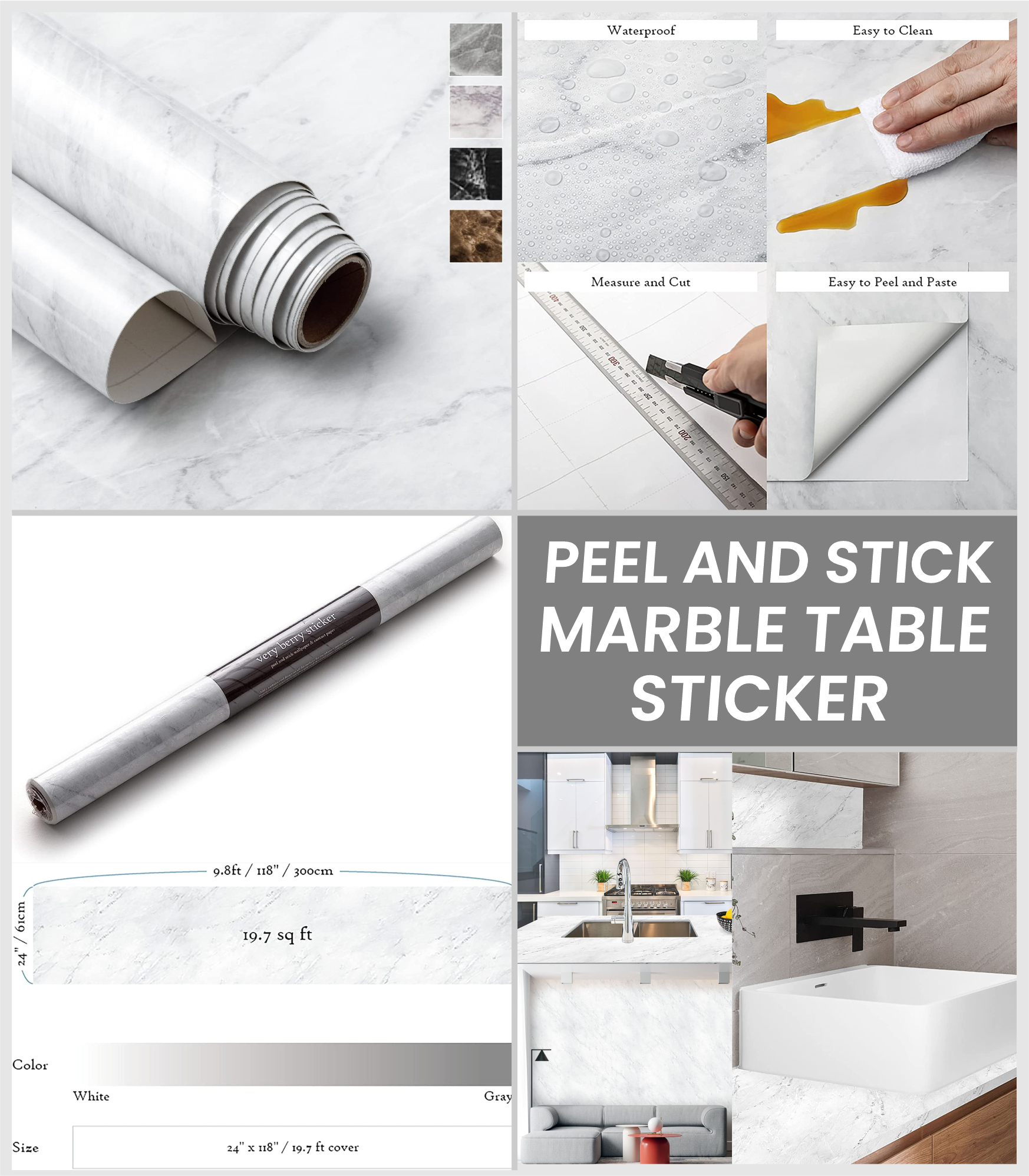 Peel and stick marble table sticker