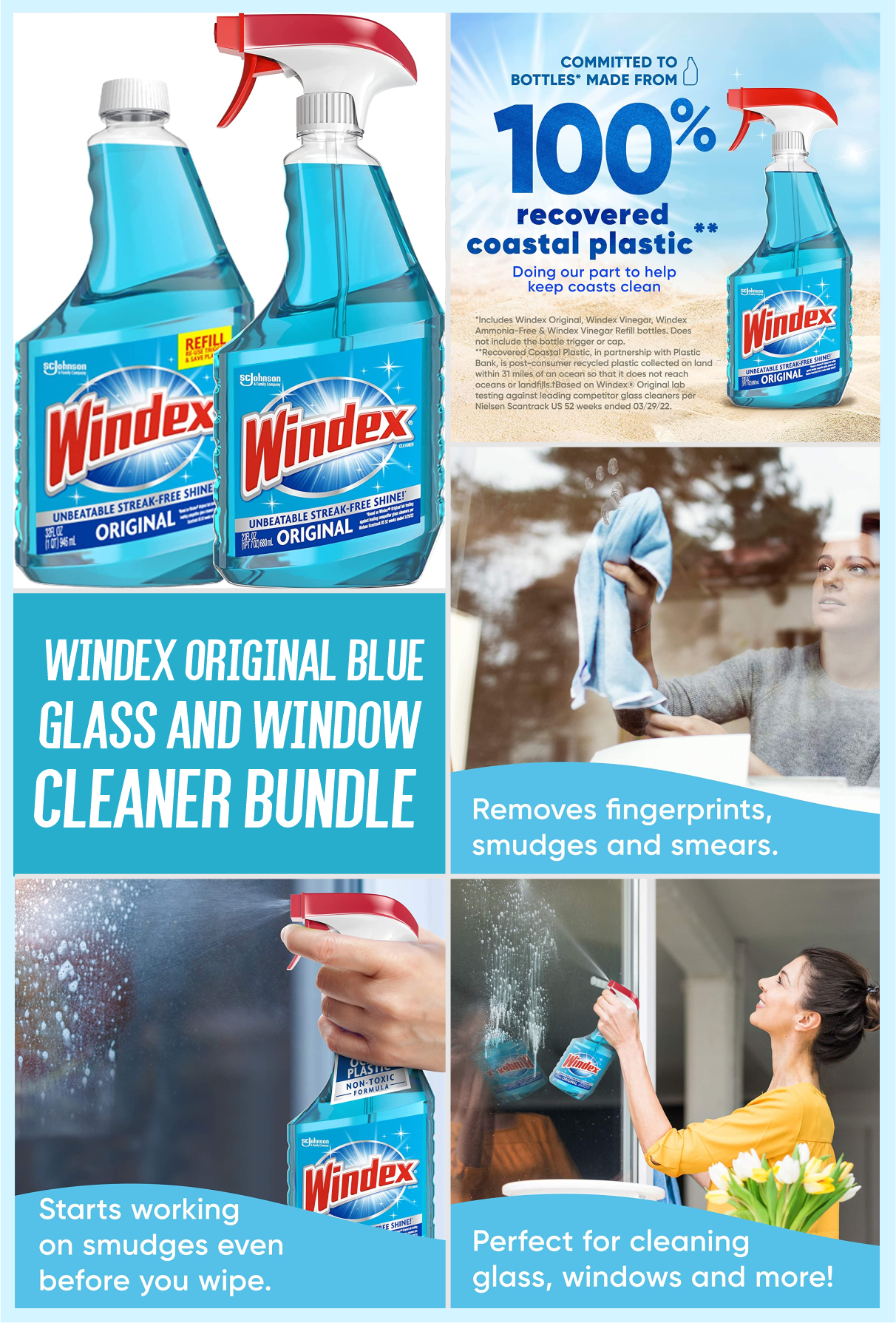 Windex original blue glass and window cleaner bundle.