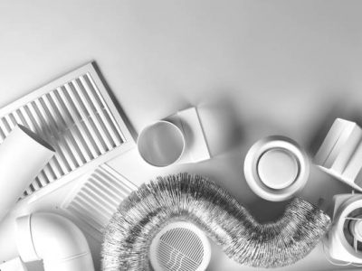 Ventilation system components on white background top view
