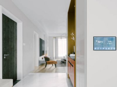 Interior of a modern house with smart automation system.