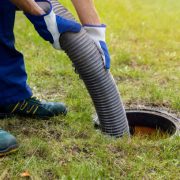 Pumping out household septic tank. drain and sewage cleaning service