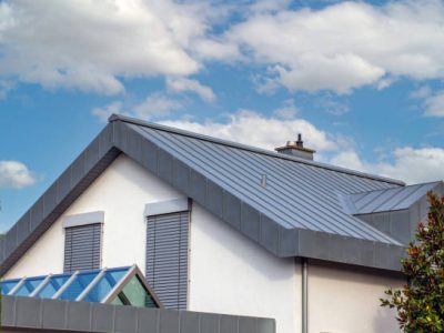 Modern residential house with beautiful metal stream