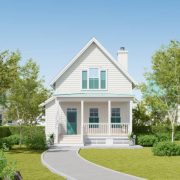 3d rendering of modern suburban house in the garden.