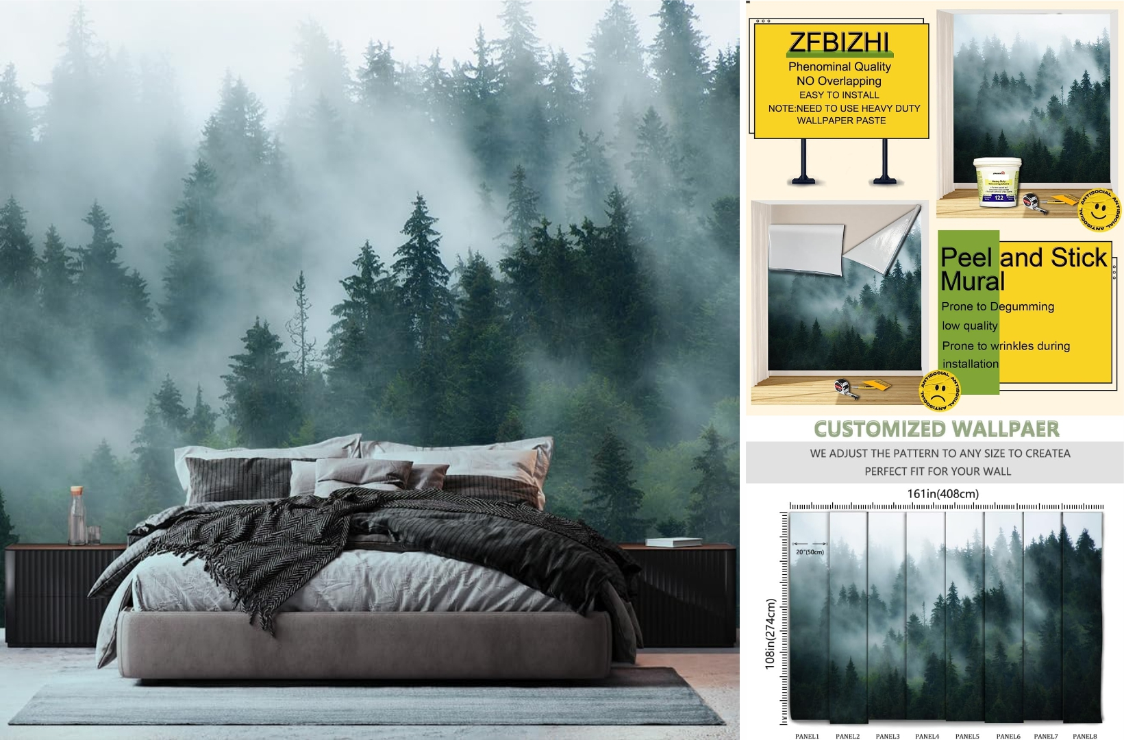 Foggy forest wallpaper mural