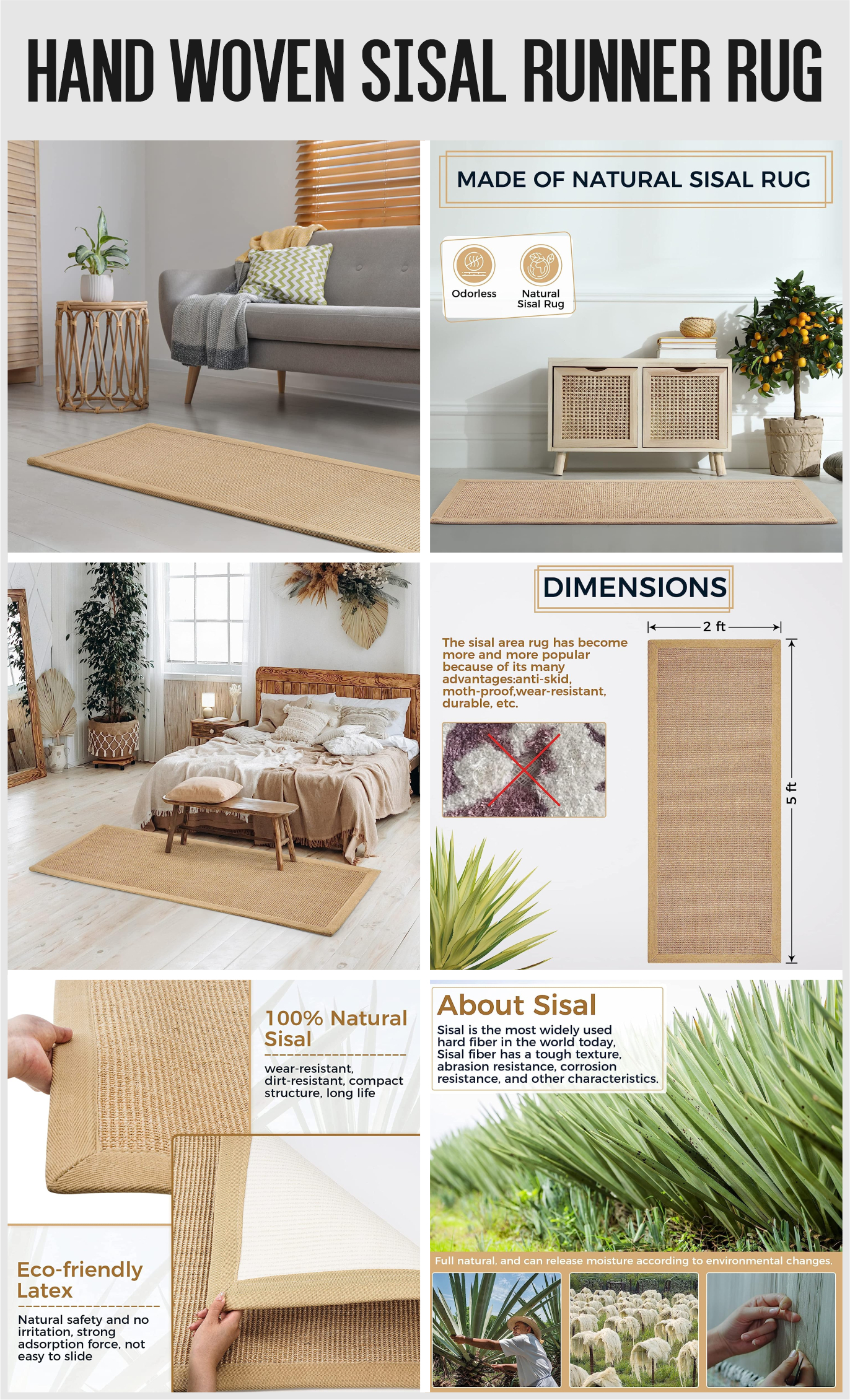 Hand woven sisal runner rug
