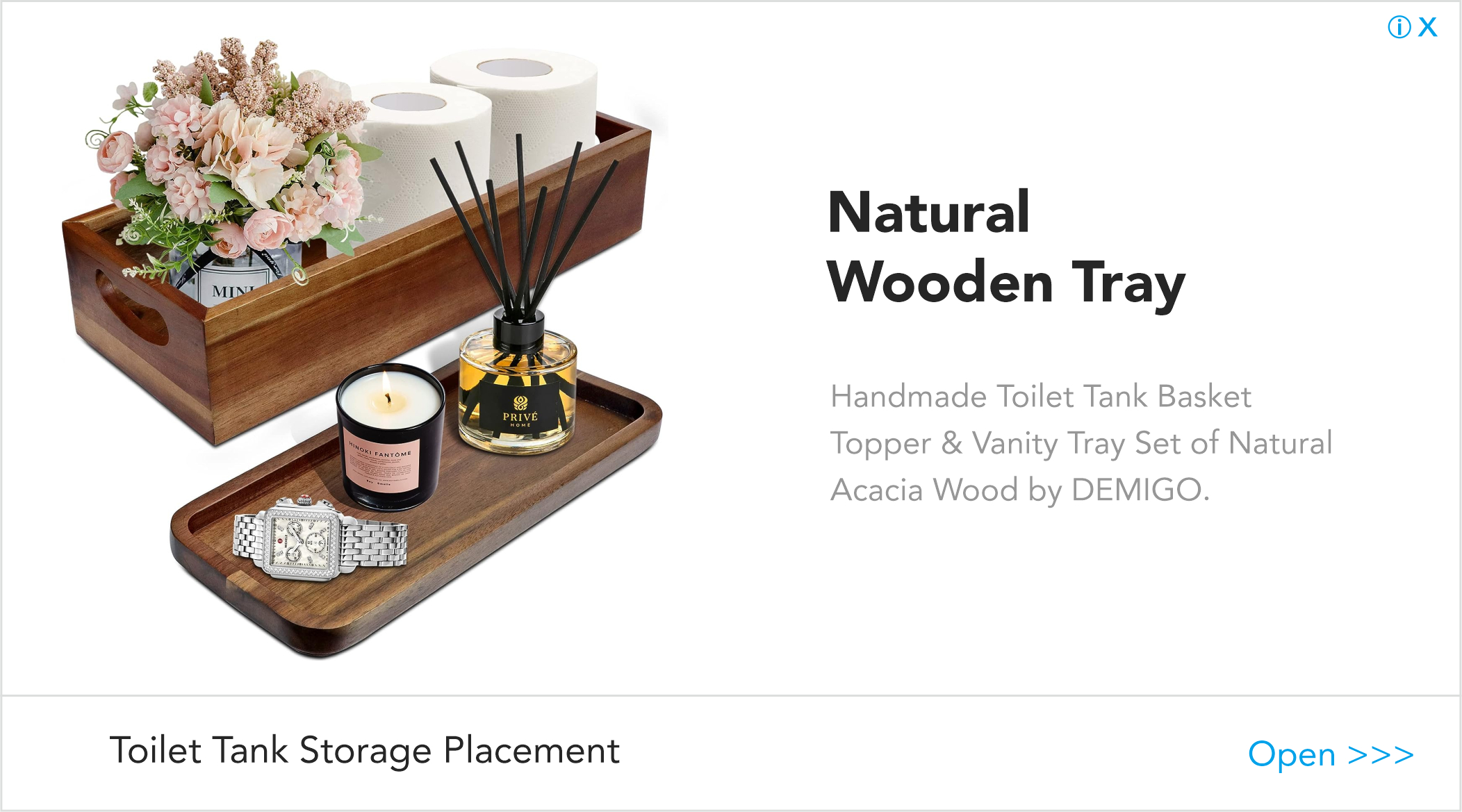 Natural wooden toilet tank tray
