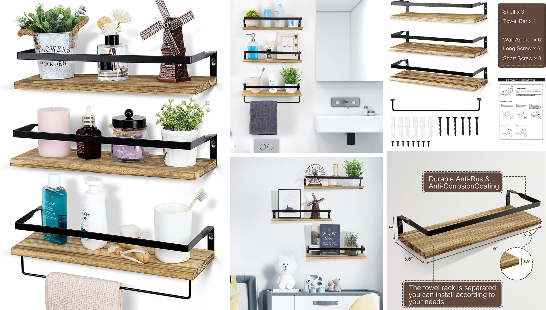 Wall floating bathroom shelves
