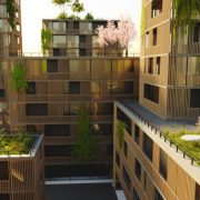 High angle view of a sustainable green office or housing complex