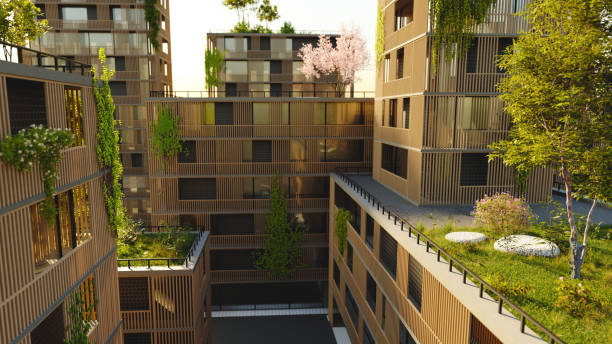 High angle view of a sustainable green office or housing complex