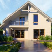 Modern villa exterior in summer