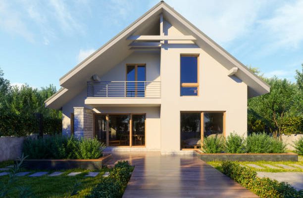 Modern villa exterior in summer