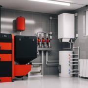 Boiler system in a basement.