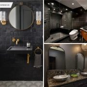 Stylish and modern bathroom decorations with black walls