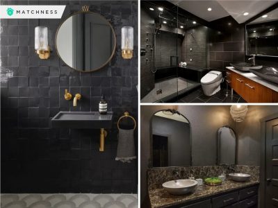 Stylish and modern bathroom decorations with black walls
