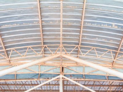 Ceiling roof metal sheet old structure in building indoor
