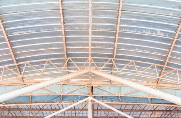 Ceiling roof metal sheet old structure in building indoor