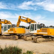 Yellow excavators on highway construction s7 near rdzawka, poland