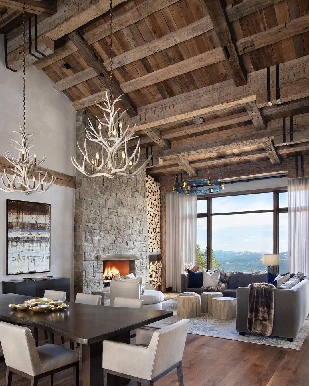 Natural decor with antler chandelier