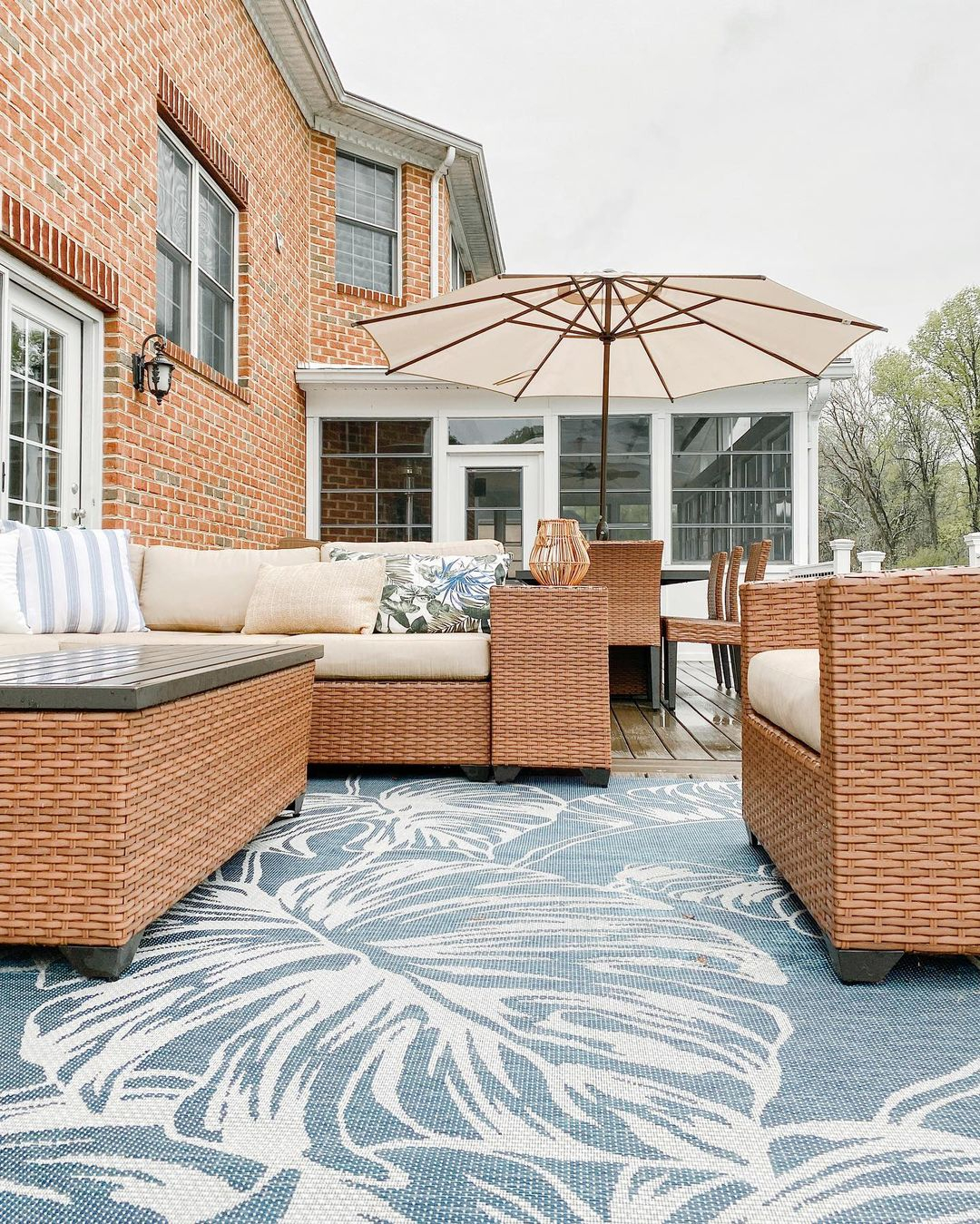 Outdoor rug and throw pillows