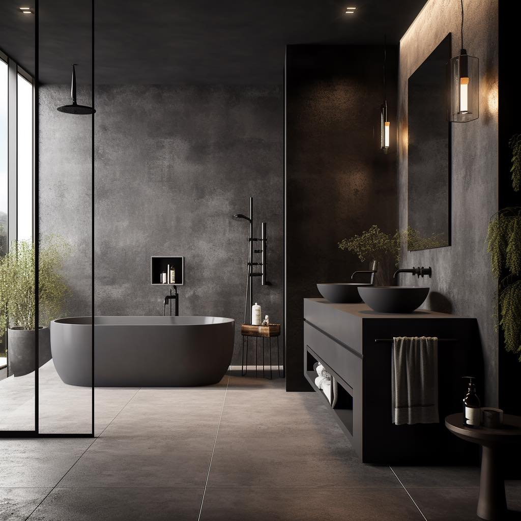 With an all-black color applied to the bathroom, the decoration is still warm and welcoming. 
