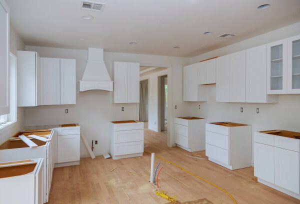 Preparing to install custom new kitchen cabinet in modern