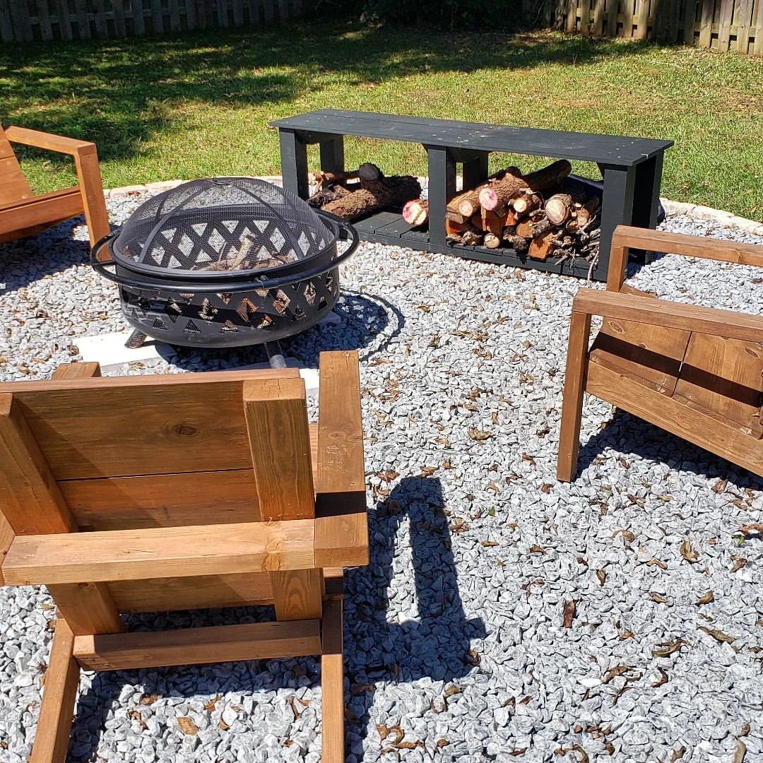 The chairs and a bench here are made of wood material. The interesting about these pieces of furniture is that the bench is the functional one.