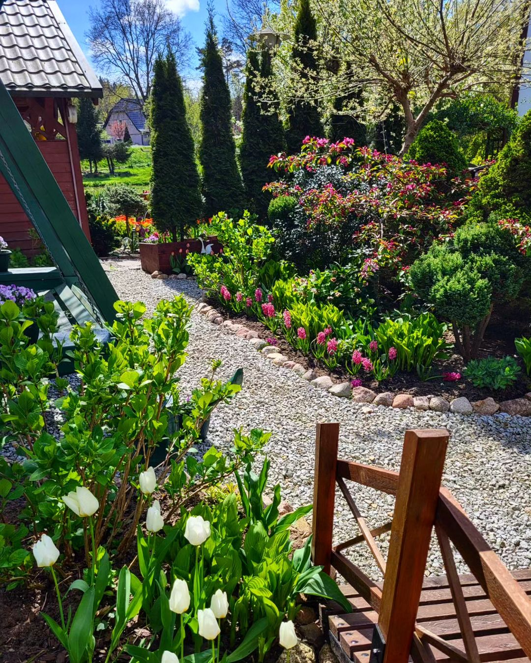 There are stones and gravel that are used to make the garden path.