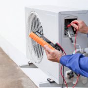 Air condition outdoor unit compressor install outside the building.