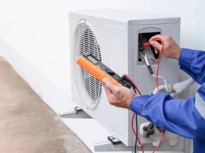 Air condition outdoor unit compressor install outside the building.