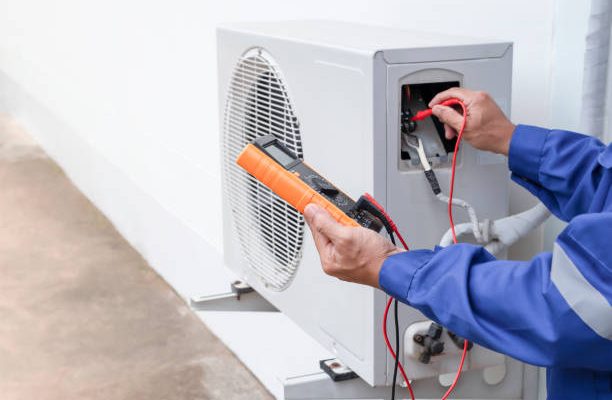 Air condition outdoor unit compressor install outside the building.