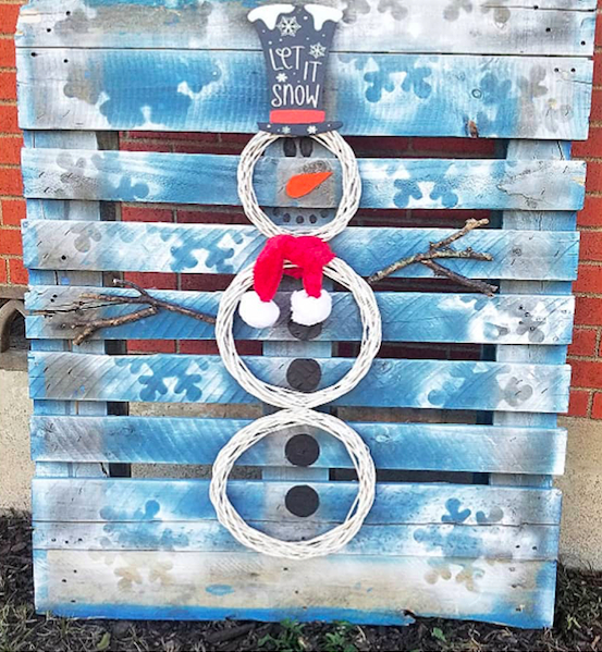 This wood pallet has the snowman shape by using some additional materials but still simple for sure.