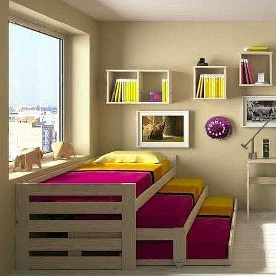 Even when it looks small, this bed can be used for three people. It is a stackable bed with three beds in total.