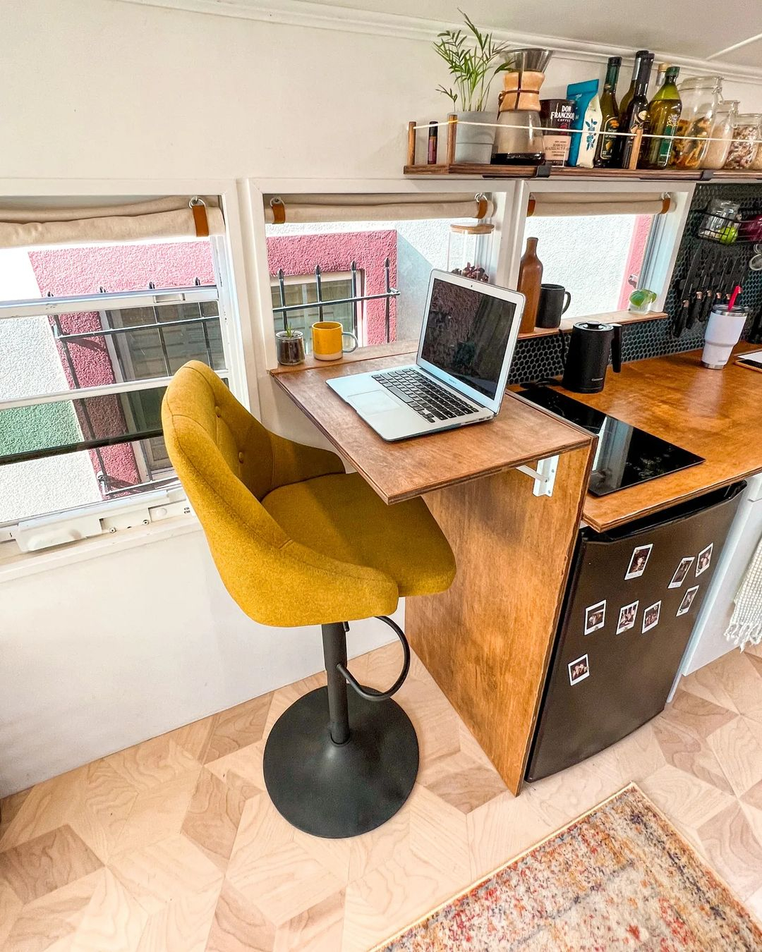 This table can be used to be a countertop with refrigerator storage under it.