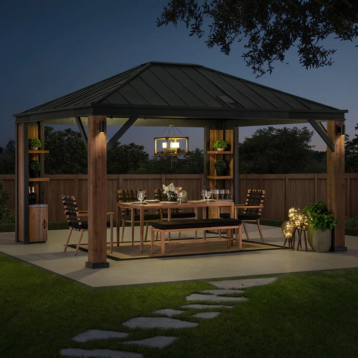 Look at how interesting the idea of pillar storage is from this gazebo.