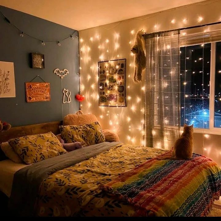 The string light is best for the bedroom wall decoration. You can have it on a blank wall or the ones with decorations.