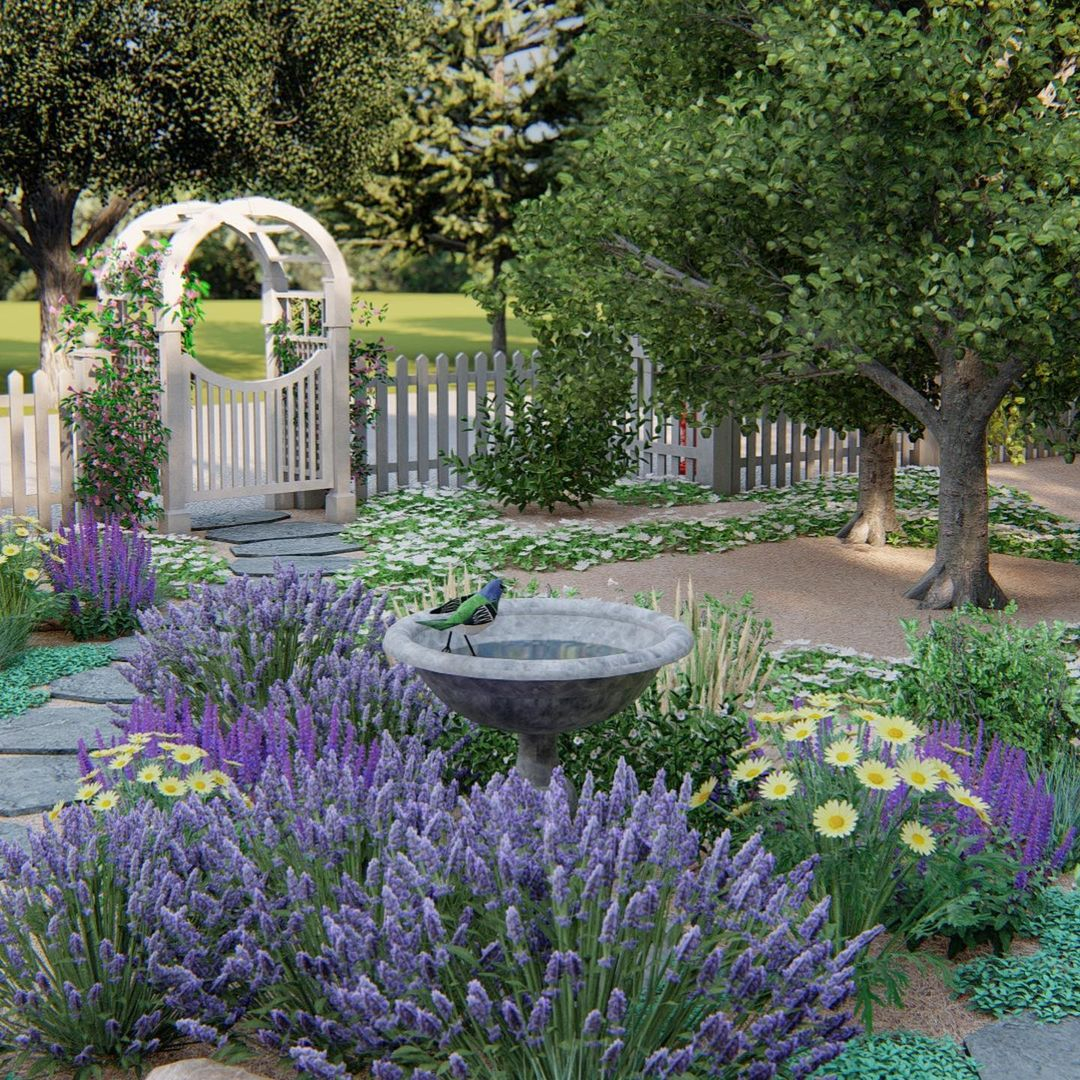 The vines with flowers on the gate is such an adorable welcome. Then, the garden has a pathway surrounded with different kinds of flowers.