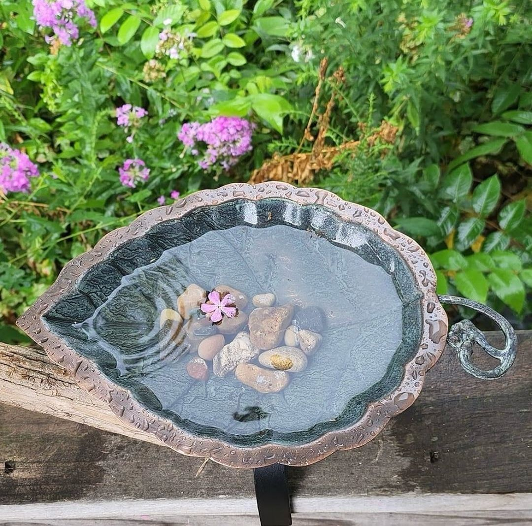Look at how the bird bath can also be a garden ornament. With its unique shape and water added inside the bath, this one is a really decorative item.