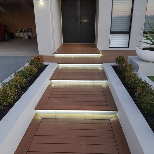 This pathway lighting is a kind of hidden lighting where the LED is installed under the edge parts of the pathway.