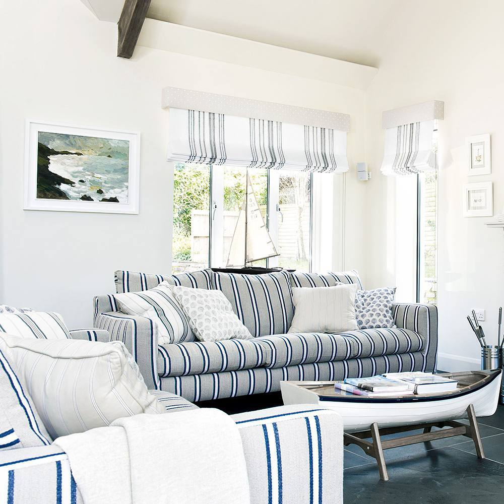 The textiles being used in this room basically have the same pattern which is the striped ones.