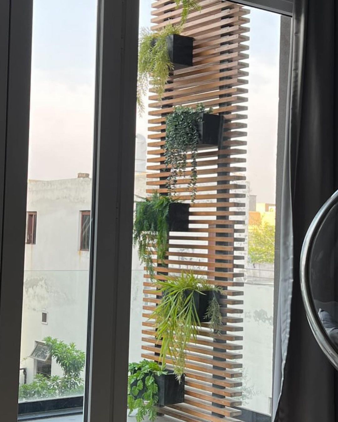 The use of wood material as the pallet to hang the container adds an aesthetic value to this garden.